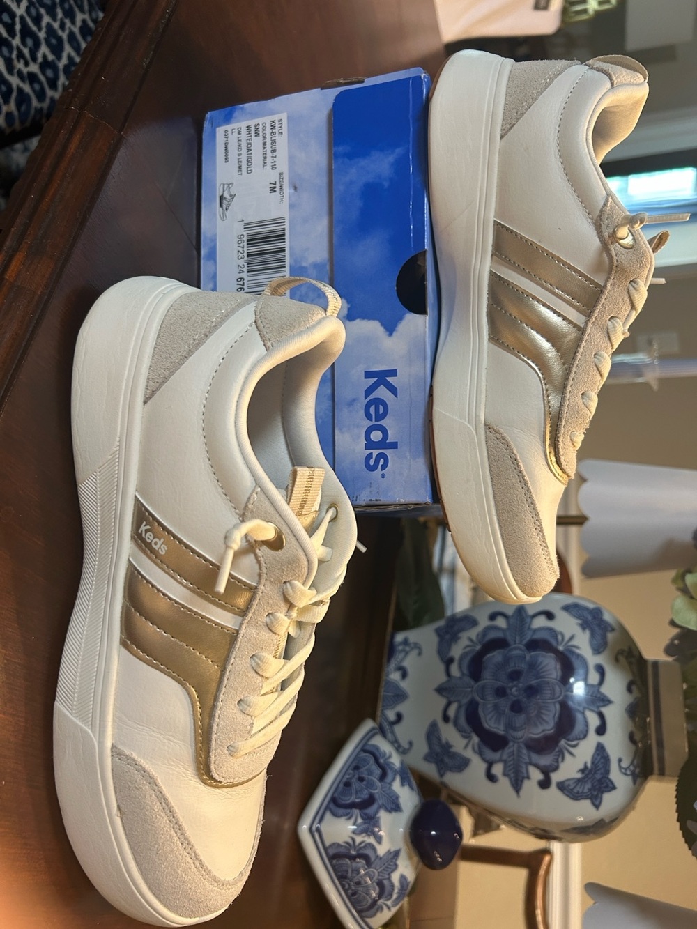 Keds BlissWalk Ubal Leather/Suede Slip-On Sneakers in the gorgeous Snow White/Oa